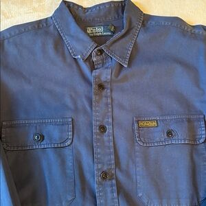 Vintage Polo Ralph Lauren XXL navy blue cotton button down 2 chest pockets